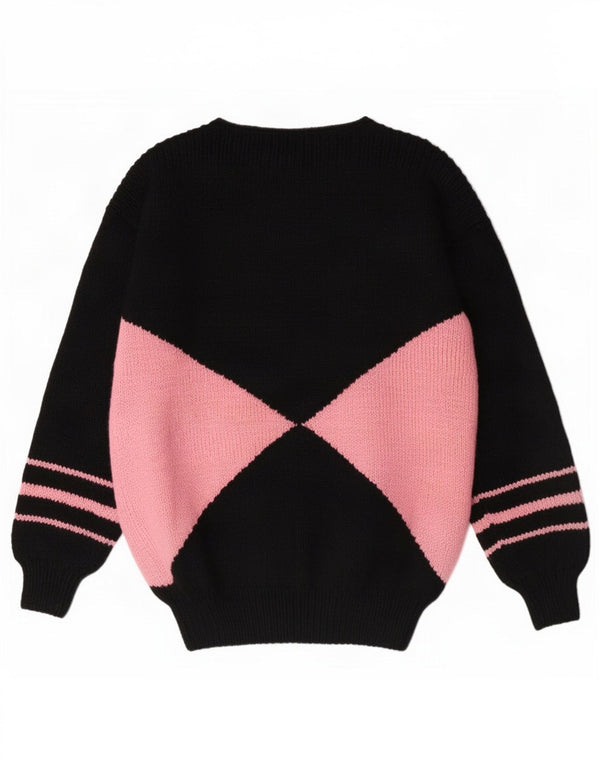 Sweter damski w stylu vintage z dekoltem w łódkę UK 12, średni czarny, blok kolorów