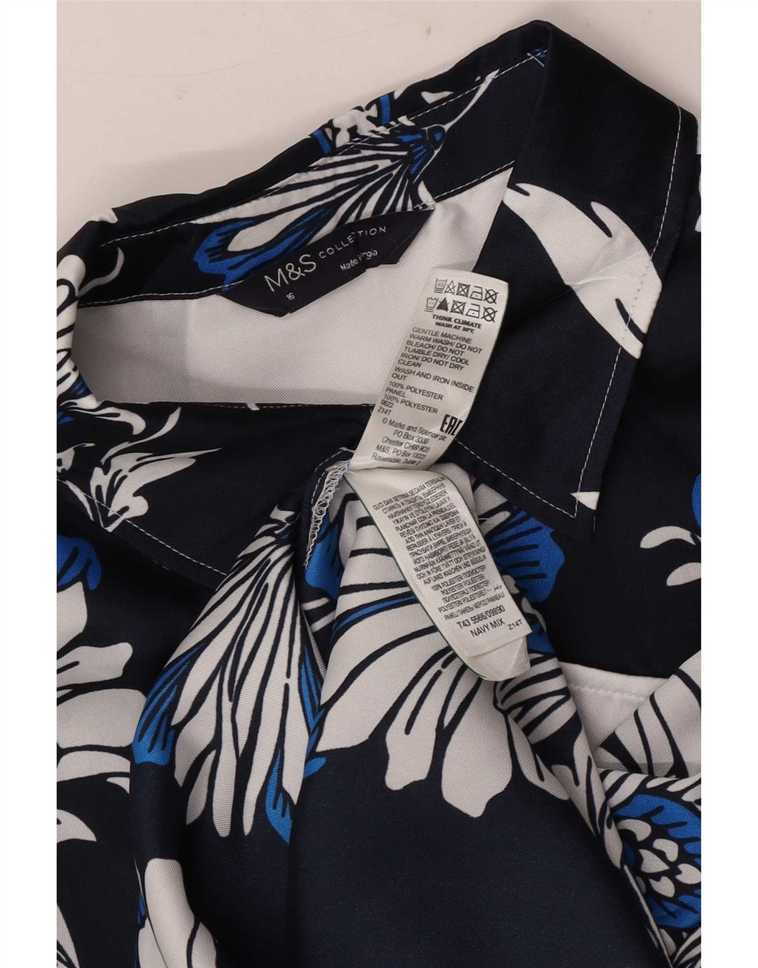 Damska bluzka koszulowa oversize Marks & Spencer UK 16, duża, granatowa w kwiaty