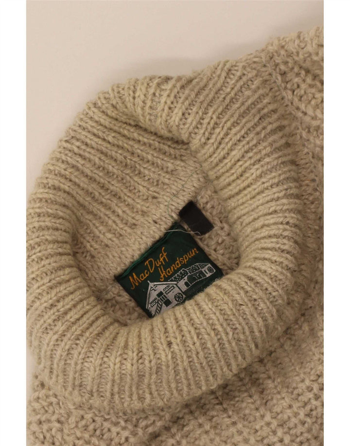 Vintage męski sweter z wywijanym dekoltem, duży, beżowy