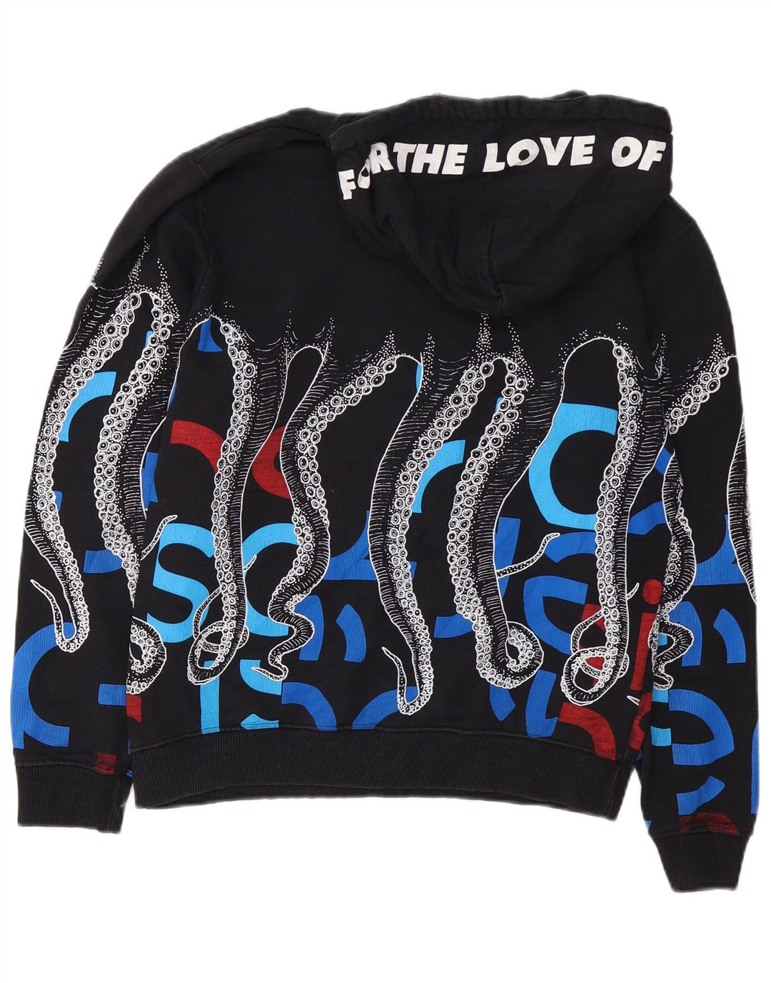 Męski sweter z kapturem Octopus z grafiką, mały, czarny, bawełniany