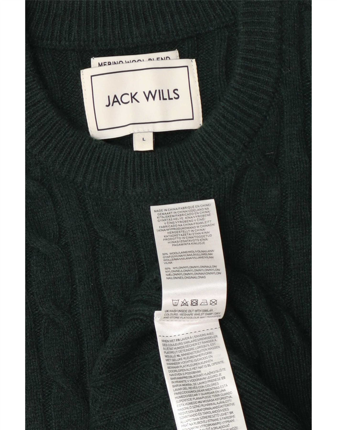 Jack Wills Męski sweter z okrągłym dekoltem, duży, zielony, wełniany