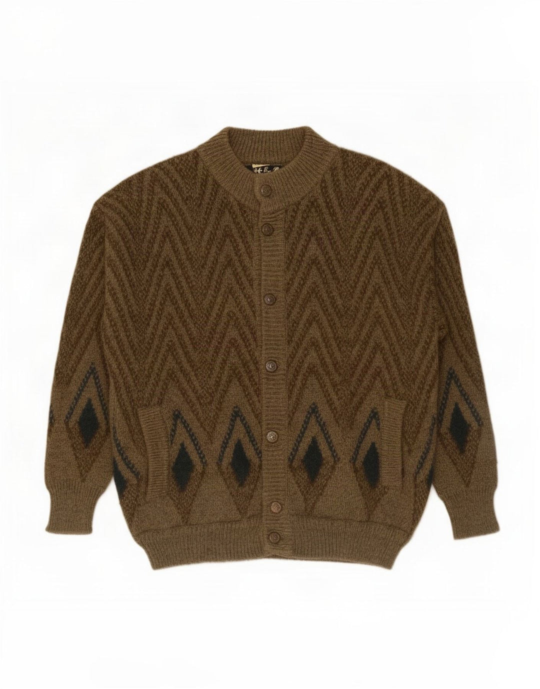 Sweter męski w stylu vintage, średni khaki, geometryczna wełna