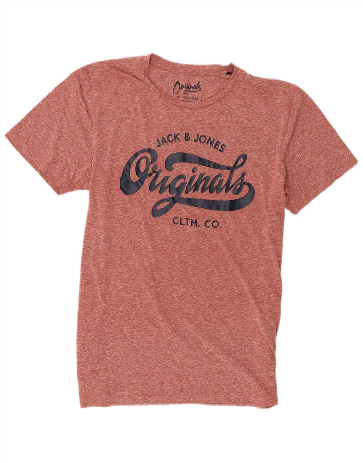 Męski T-shirt z grafiką Jack & Jones, duży, bordowy, nakrapiany poliester