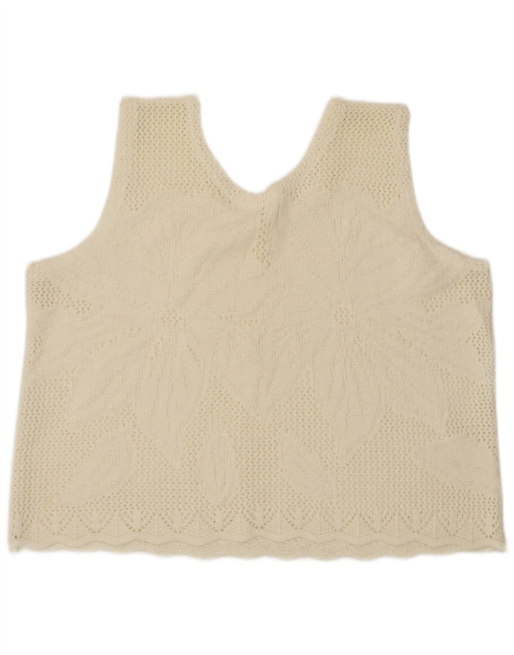 Vintage damski podkoszulek z krótką kamizelką UK 16, duży, w kolorze złamanej bieli, w kwiaty