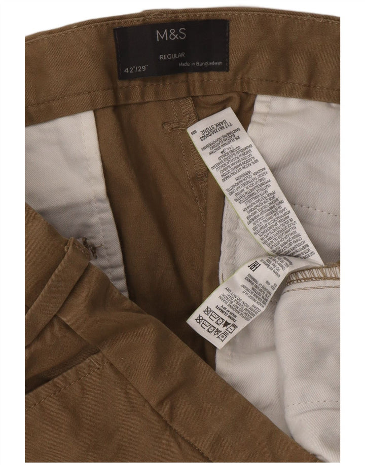 Męskie spodnie chino o regularnym kroju Marks & Spencer W42 L29 Brązowa bawełna