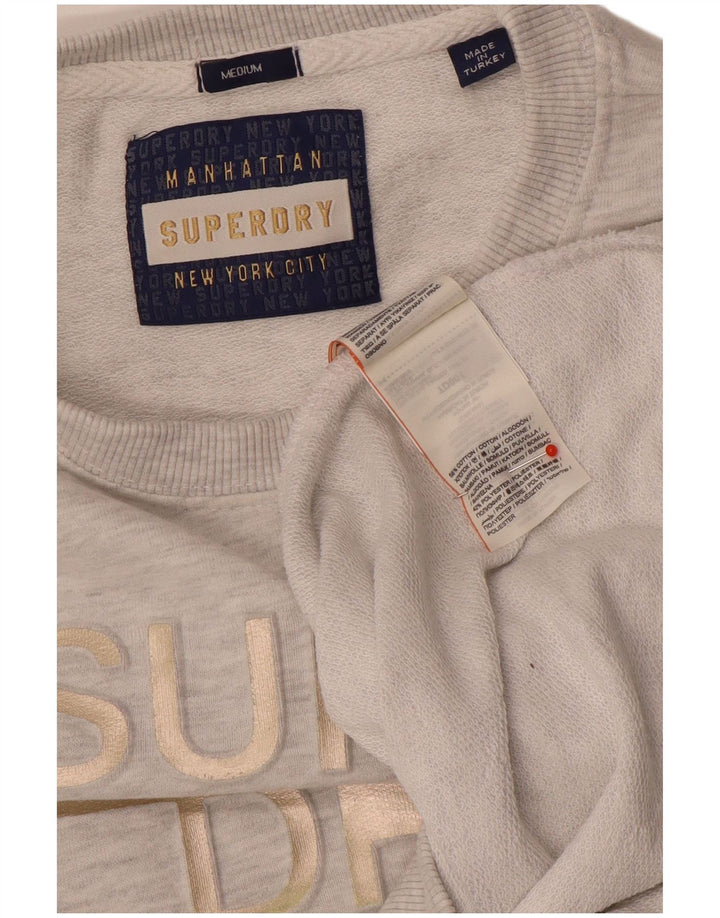 Damski sweter z grafiką Superdry UK 14, średnioszary, bawełniany w cętki