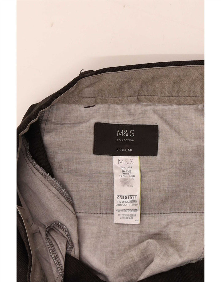 Marks & Spencer Męskie proste spodnie garniturowe W42 L29 Brązowy poliester