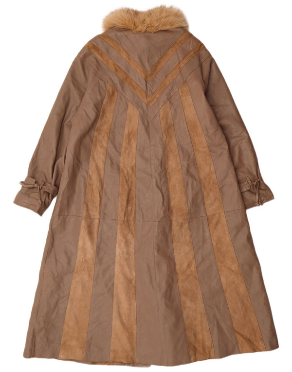 Norma Womens Loose Fit Leather Coat UK 14 Medium Brown Striped Classic