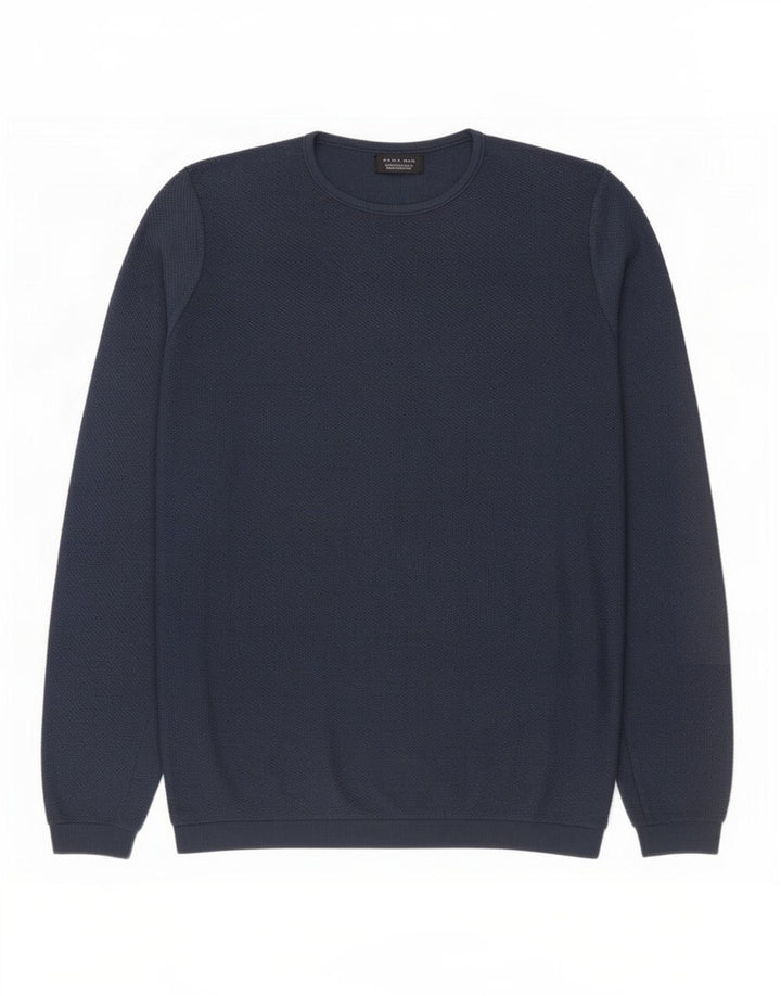 Męski sweter Zara z okrągłym dekoltem, duży, granatowy