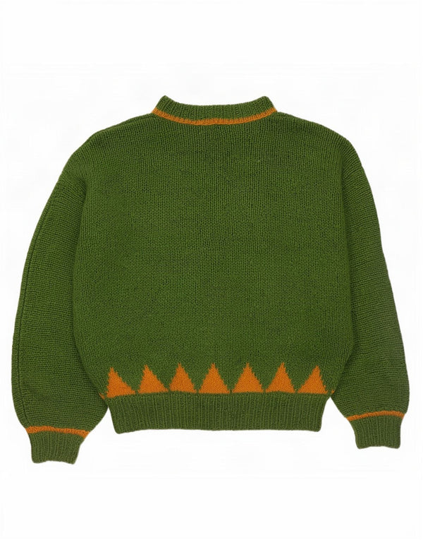 Sweter damski w stylu vintage z golfem UK 14, duży, zielony, geometryczny