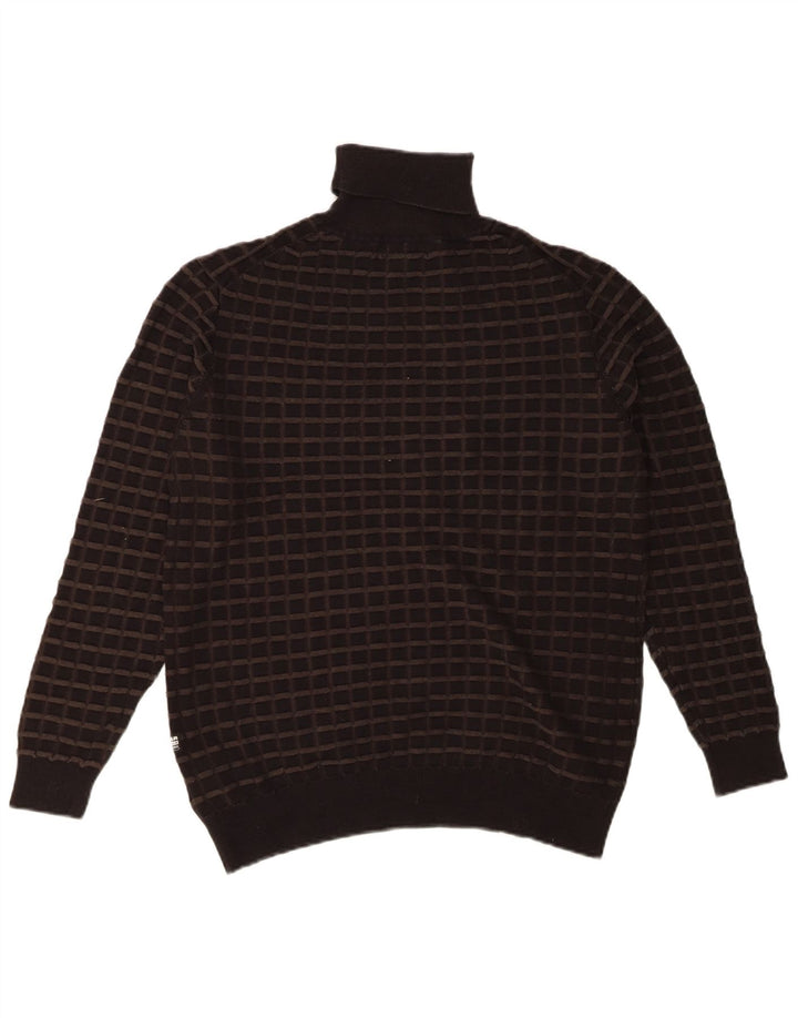 G-STAR Mens Roll Neck Jumper Sweater Large Brown Check Cotton