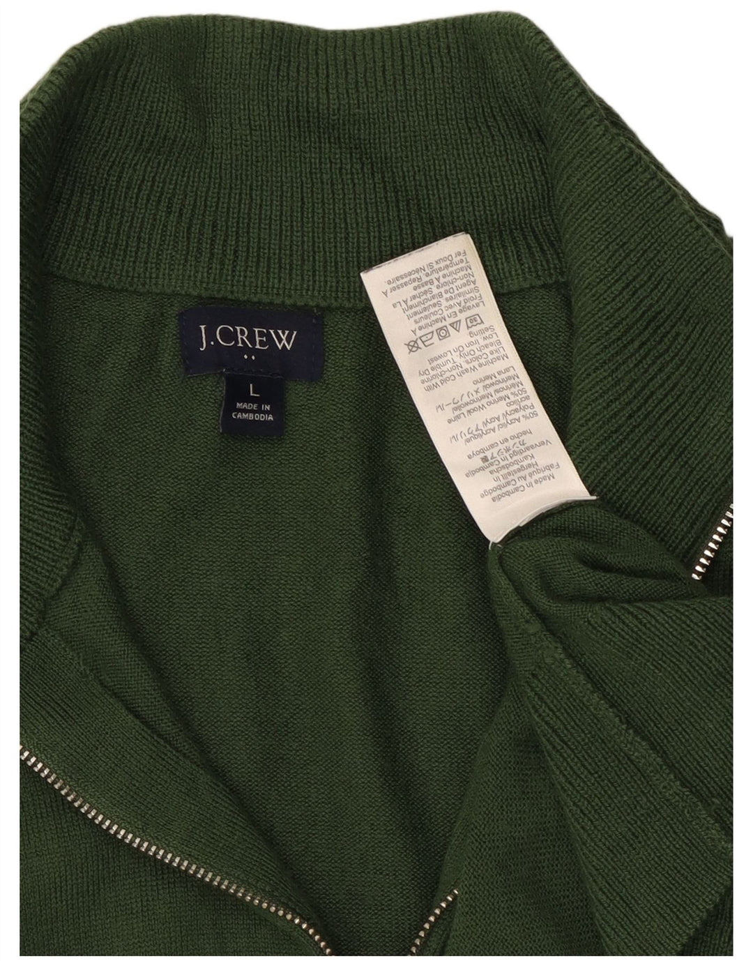 Męski sweter J. Crew z zamkiem błyskawicznym, duży, zielony, akrylowy