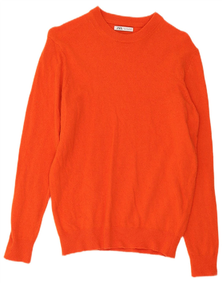 Męski sweter Zara z okrągłym dekoltem, mały pomarańczowy