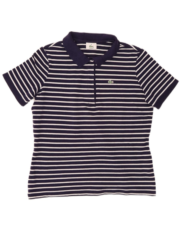 Lacoste Womens Polo Shirt Size 46 XL Navy Blue Striped