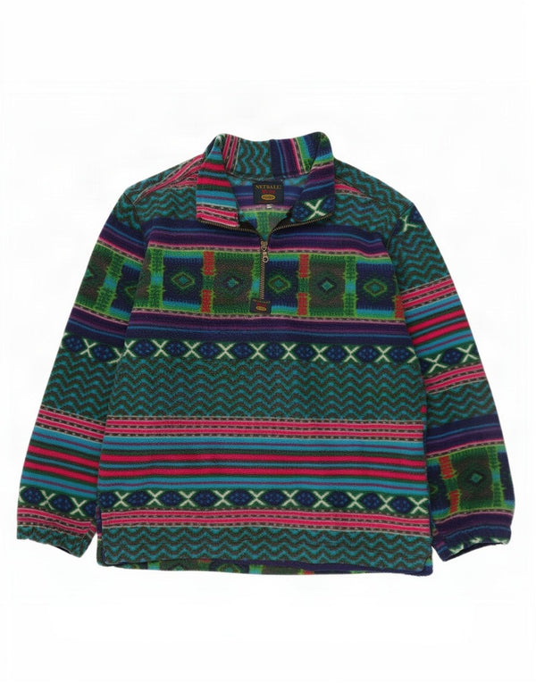 Vintage męski sweter polarowy z zamkiem błyskawicznym XL, wielobarwny, geometryczny