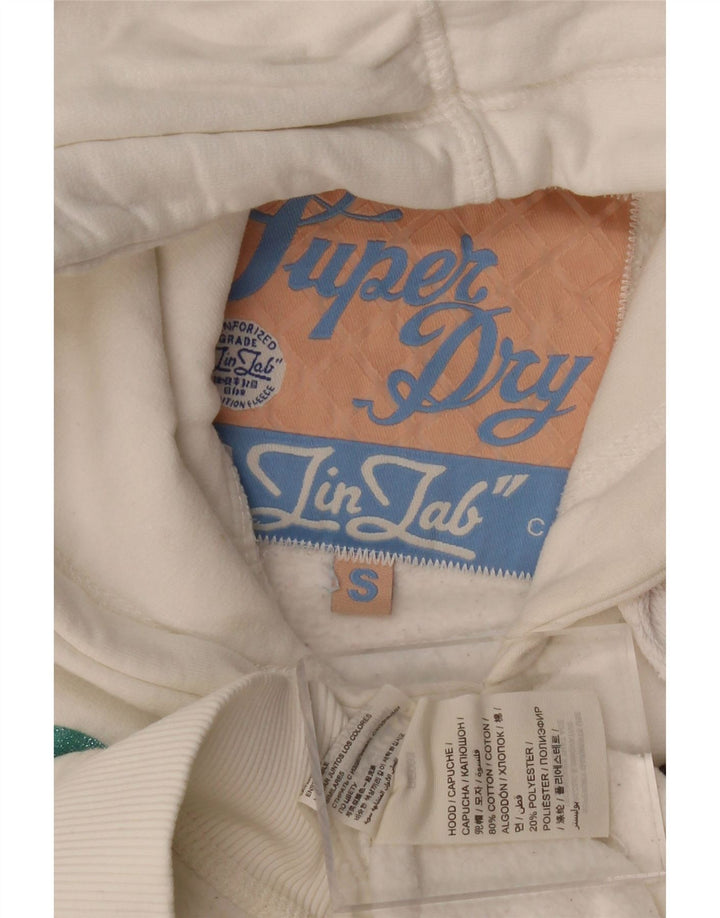 SUPERDRY Damski sweter z kapturem i grafiką UK 10, mały, biały, bawełniany