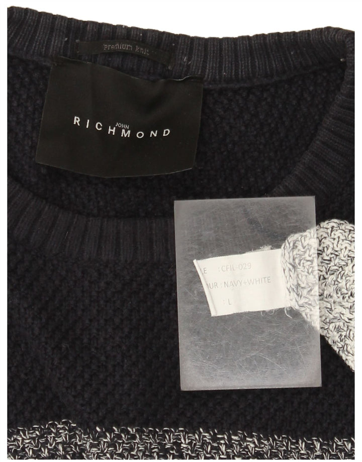 Męski sweter Richmond z okrągłym dekoltem, duży, wielokolorowy, bawełniany w paski
