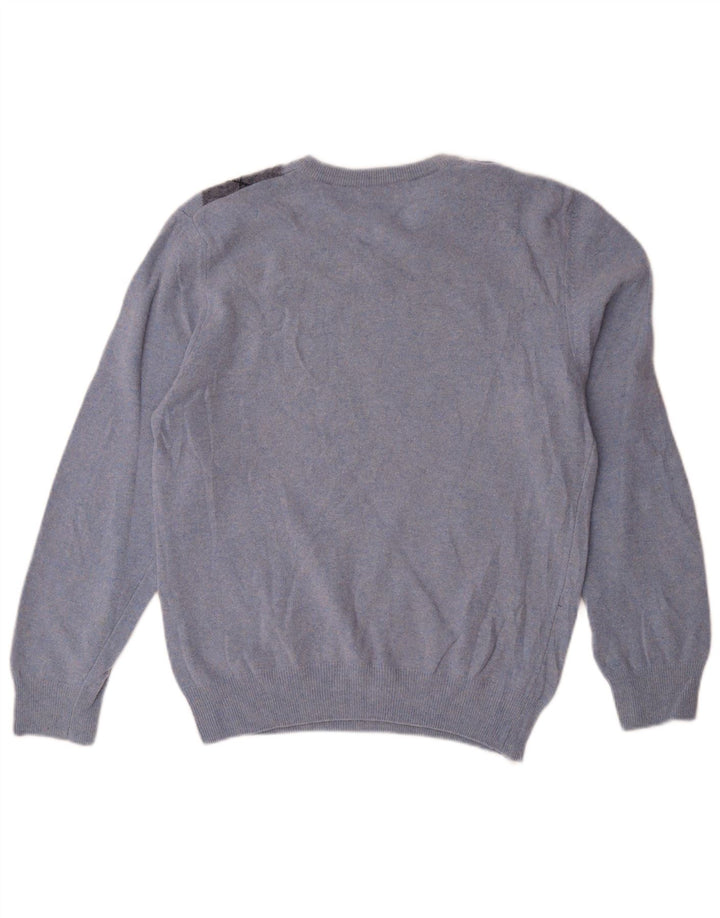 Sweter damski Matteo Volpi z dekoltem w kształcie litery V, UK 12, średni niebieski Argyle/Diament