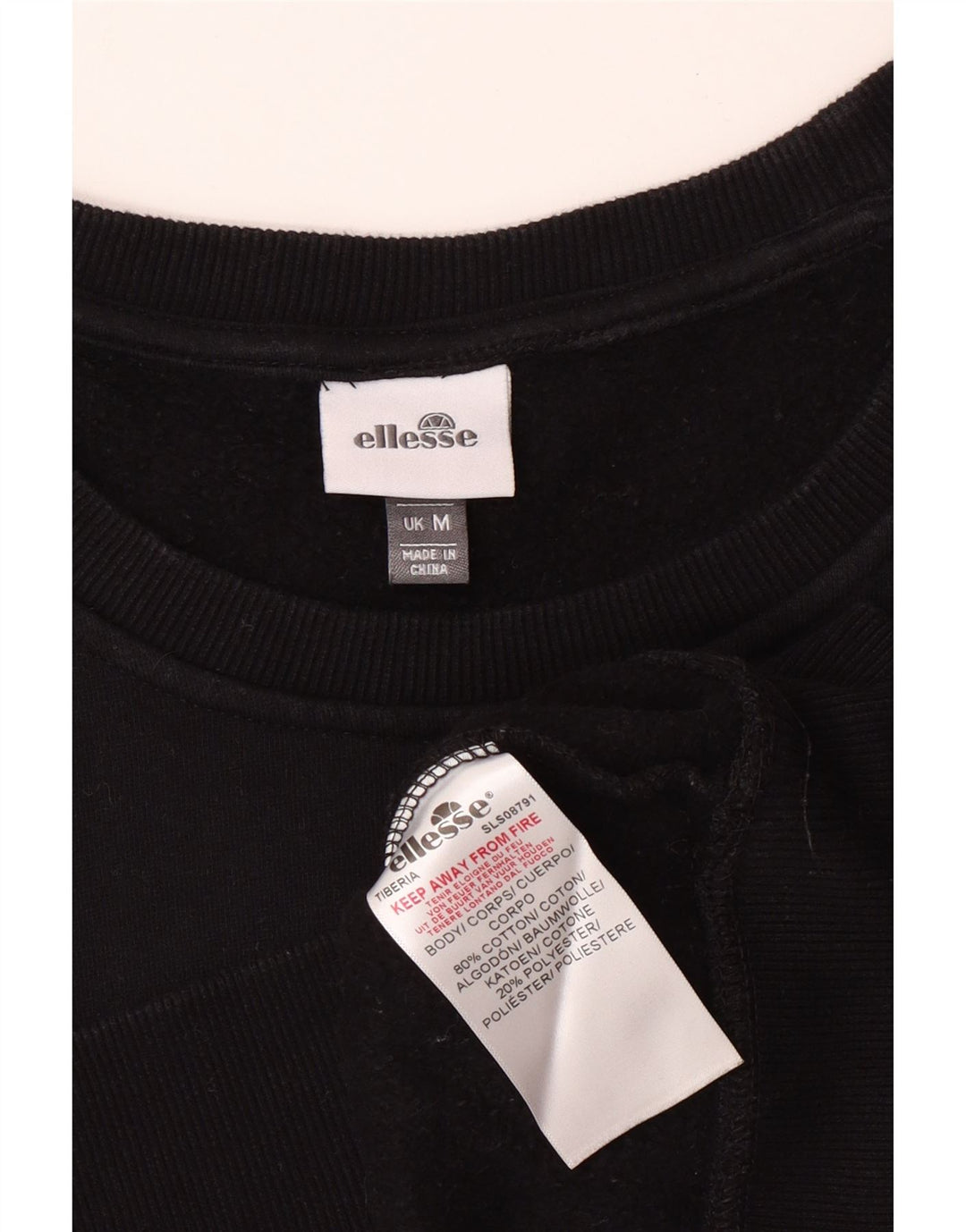 ELLESSE Womens Crop Graphic Sweatshirt Jumper UK 14 Medium Black Cotton