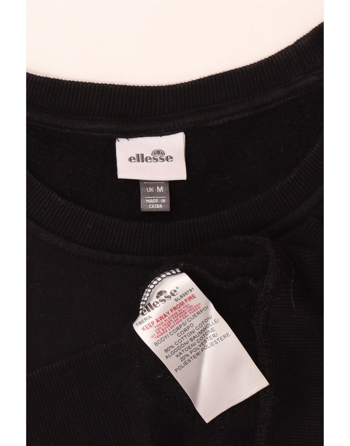ELLESSE Womens Crop Graphic Sweatshirt Jumper UK 14 Medium Black Cotton