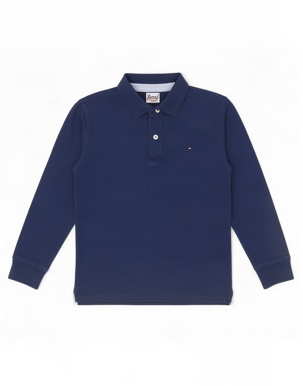Tommy Hilfiger Boys Long Sleeve Polo Shirt 9-10 Years Navy Blue Cotton
