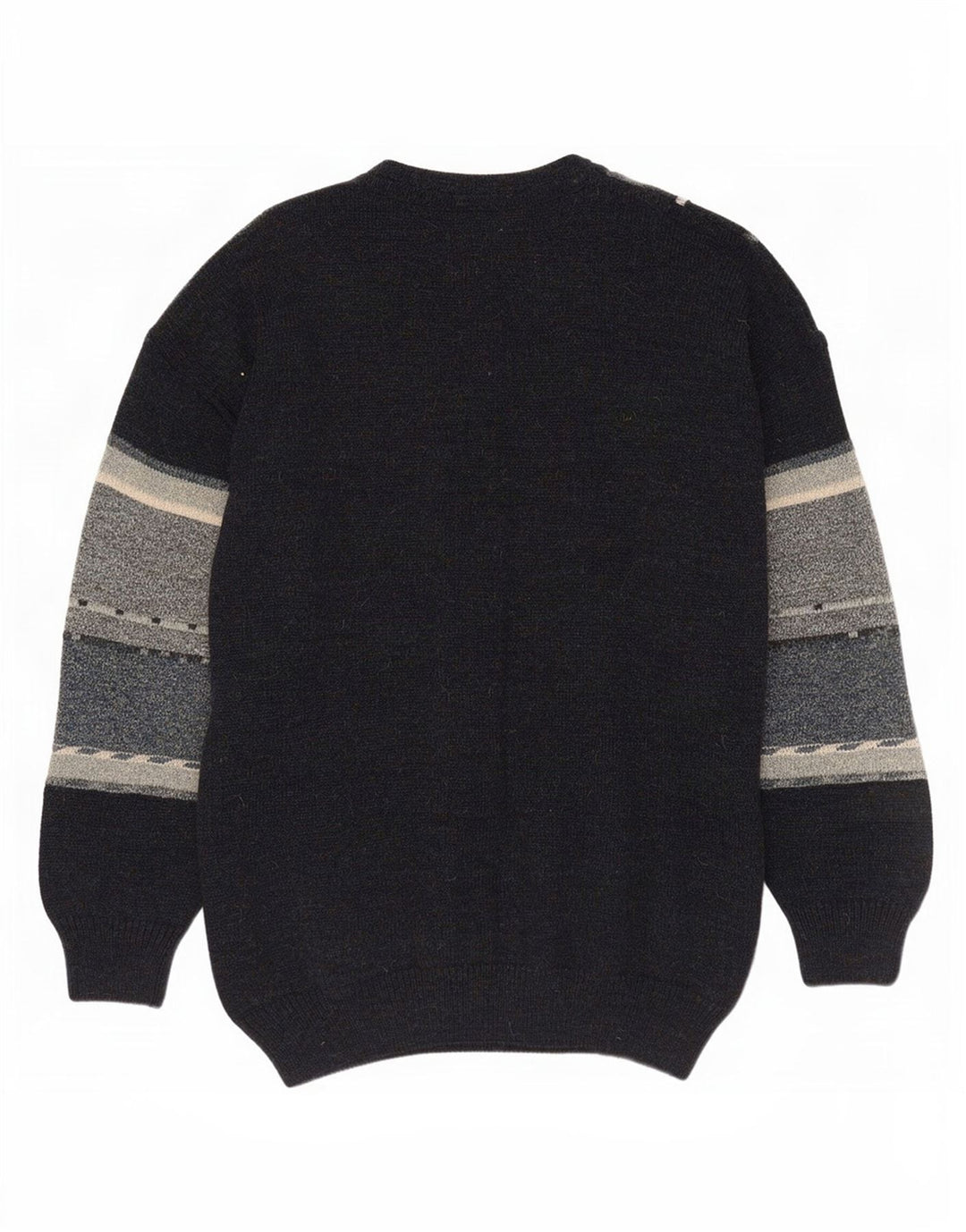 Vintage męski sweter z okrągłym dekoltem, średni granatowy, akrylowy blok kolorów