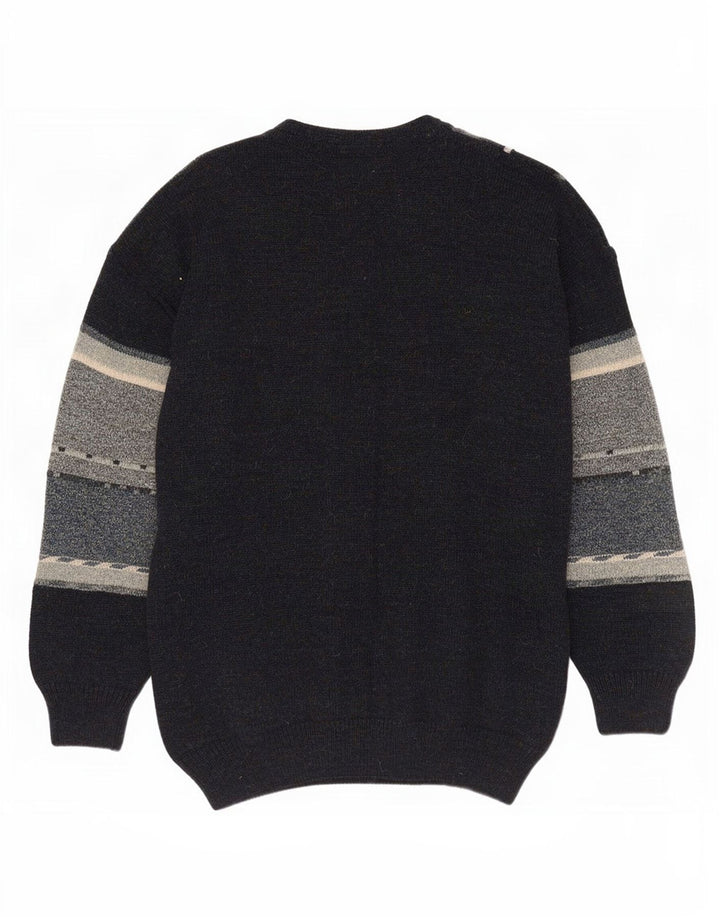 Vintage męski sweter z okrągłym dekoltem, średni granatowy, akrylowy blok kolorów