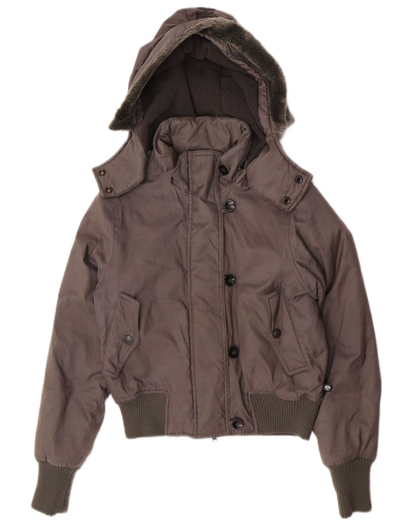 Damska kurtka bomber z kapturem, oversize, z grafiką North Sails, UK 6 XS, szara