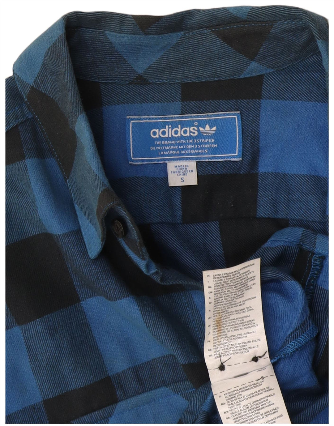 Adidas Męska koszula flanelowa, mała niebieska bawełniana kratka