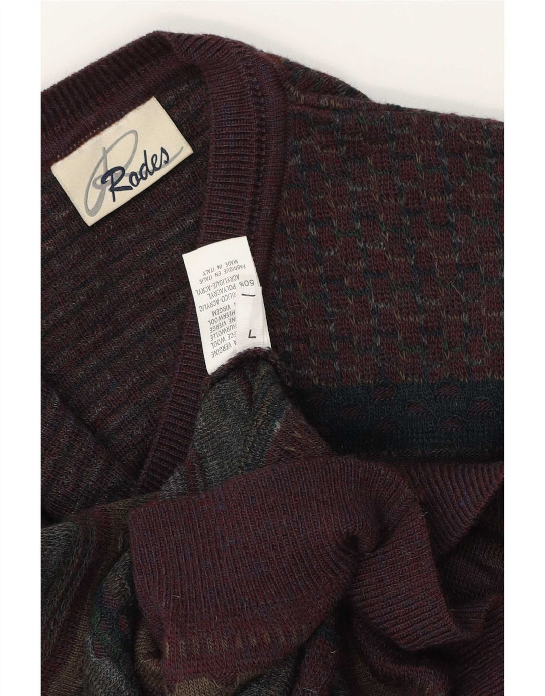 Męski sweter Rodes z dekoltem w kształcie litery V, duży, wielokolorowy, z czystej wełny Fair Isle