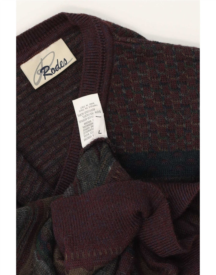 Męski sweter Rodes z dekoltem w kształcie litery V, duży, wielokolorowy, z czystej wełny Fair Isle