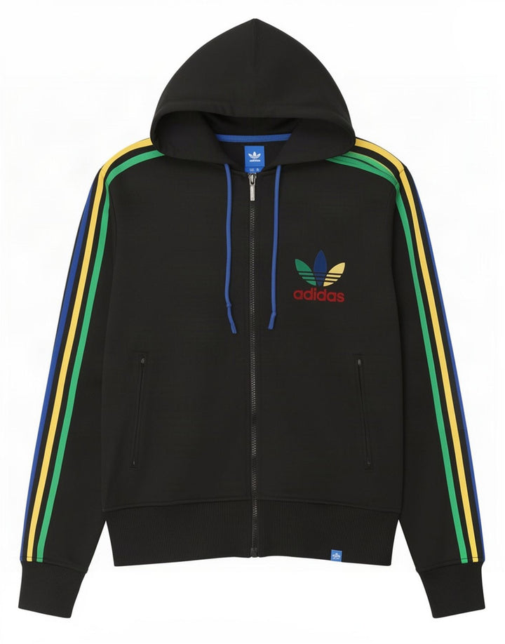 Męski sweter z kapturem i zamkiem Adidas, średni czarny poliester