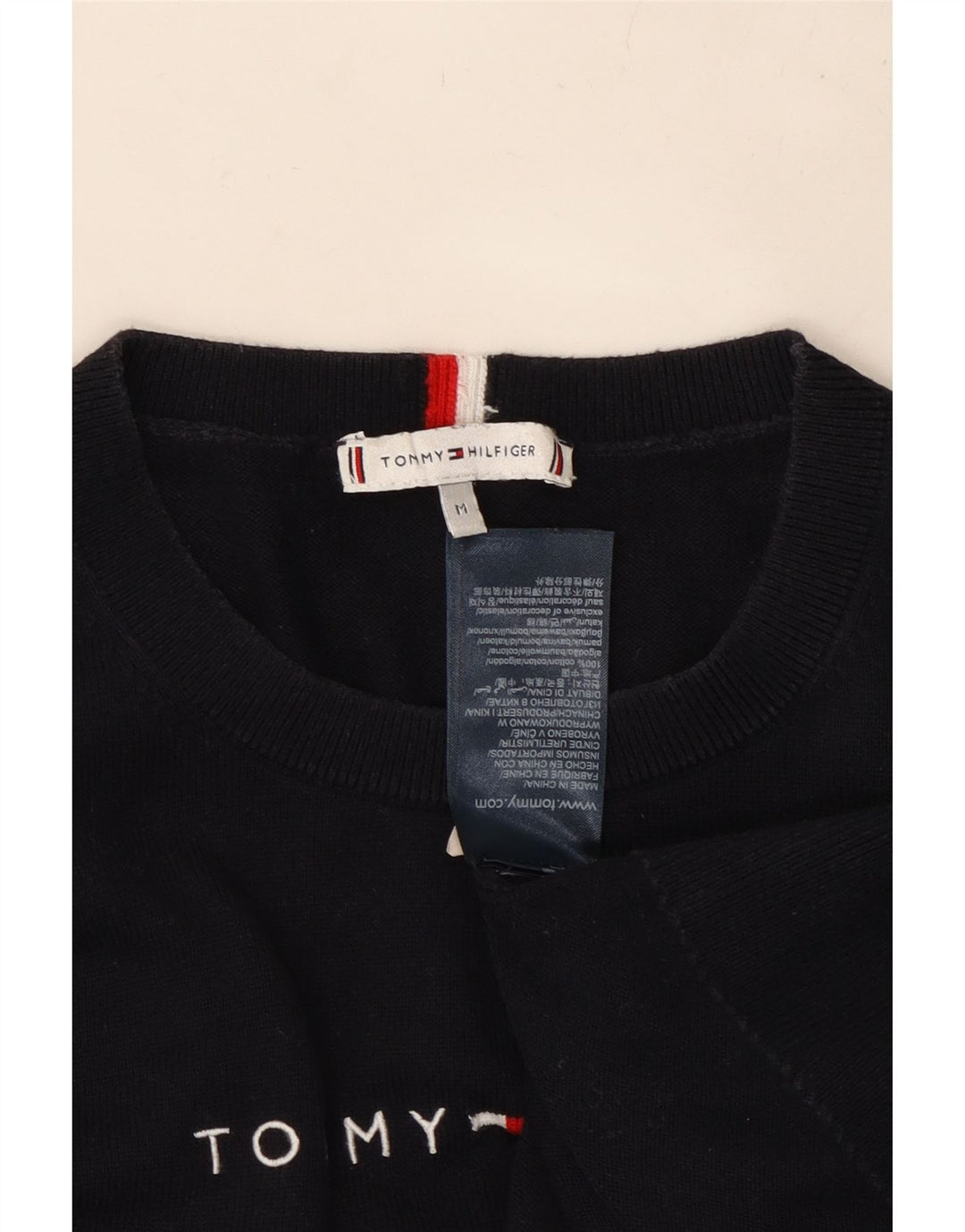 Damski sweter z okrągłym dekoltem TOMMY HILFIGER UK 14, średni granat