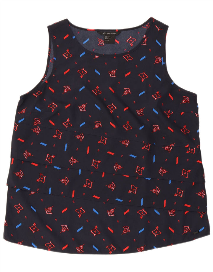 ARMANI EXCHANGE Damska bluzka bez rękawów, UK 18 XL, granatowa, geometryczna