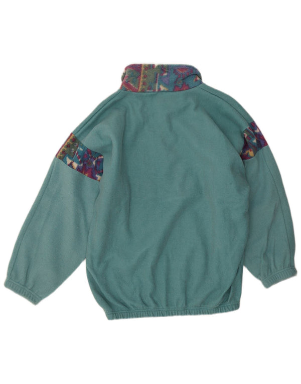 Vintage Mens Zip Neck Fleece Jumper Medium Green Geometric Polyester