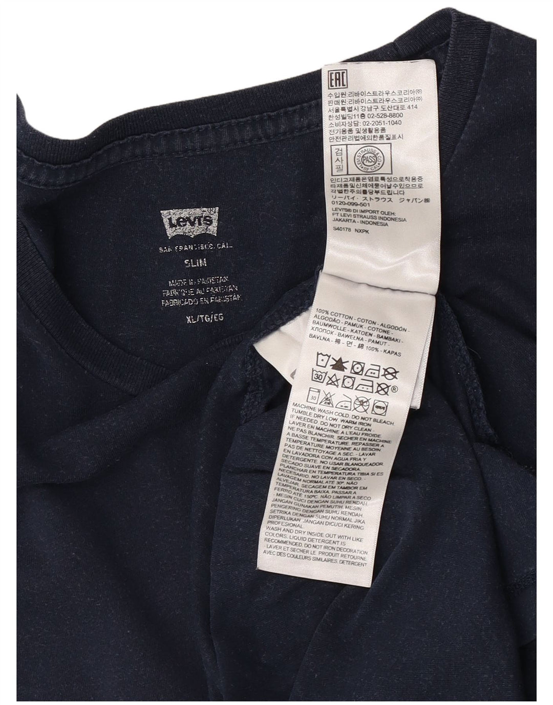 LEVI'S Męski T-shirt Slim Top XL Granatowy, Bawełniany