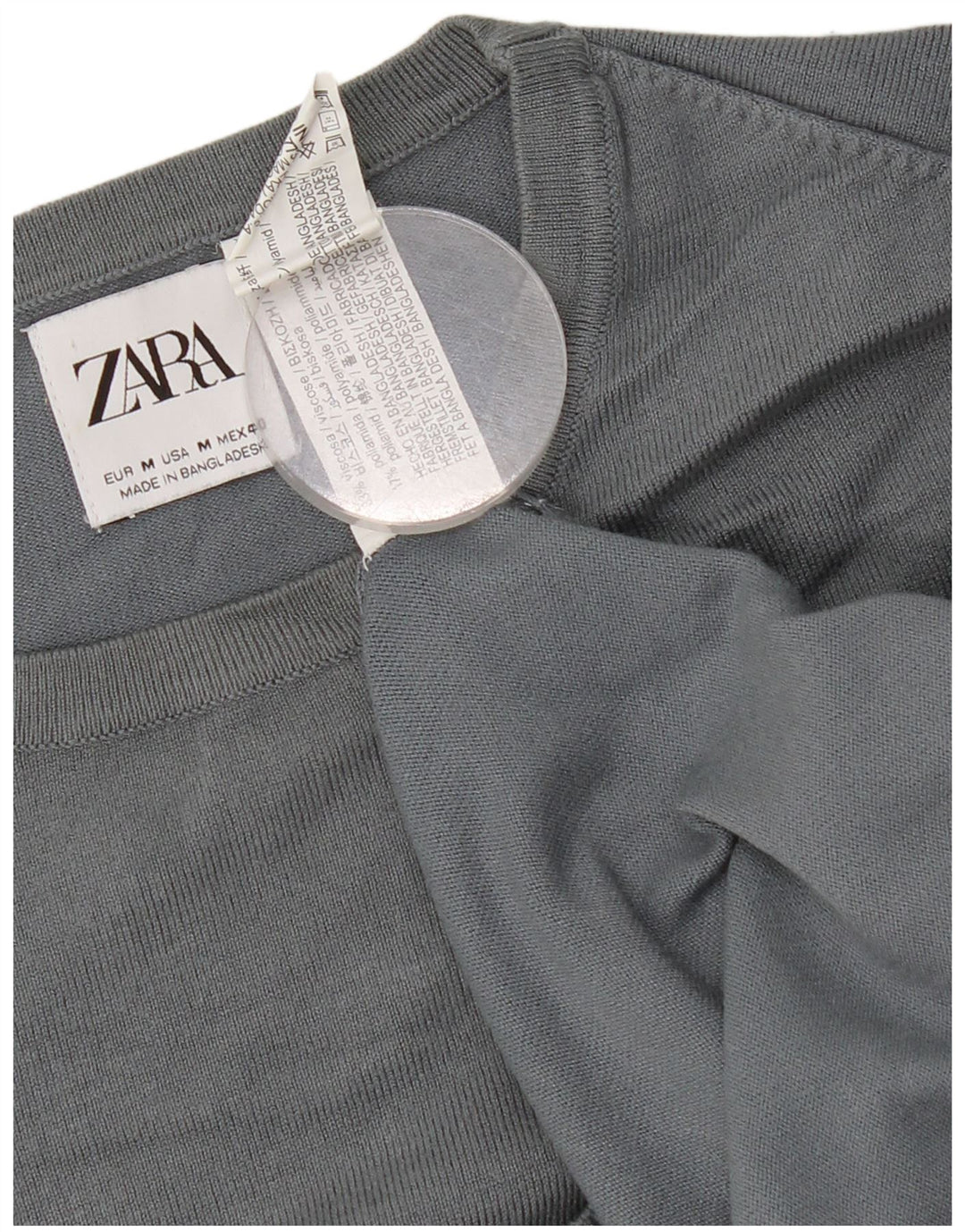 Sweter damski Zara z okrągłym dekoltem UK 14, średnioszara wiskoza