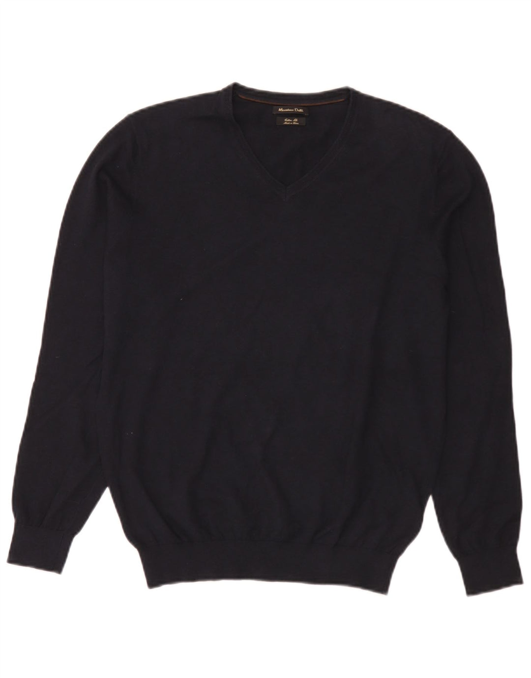 Męski sweter Massimo Dutti z dekoltem w kształcie litery V, średni granatowy, bawełniany
