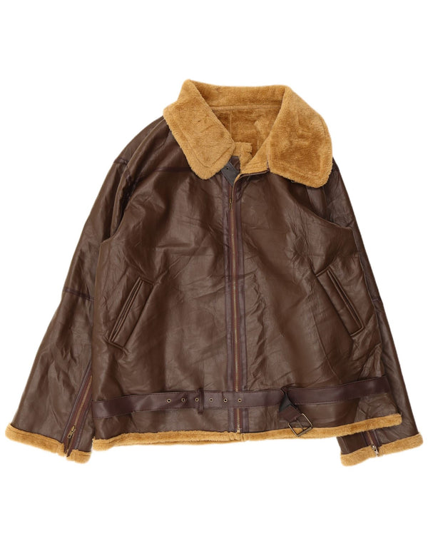 Vintage męska kurtka skórzana Sherpa UK 42 XL brązowa