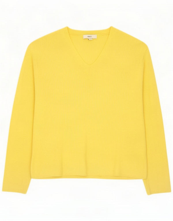 Marks & Spencer Damski sweter z dekoltem w kształcie litery V UK 14 Średni żółty wiskoza