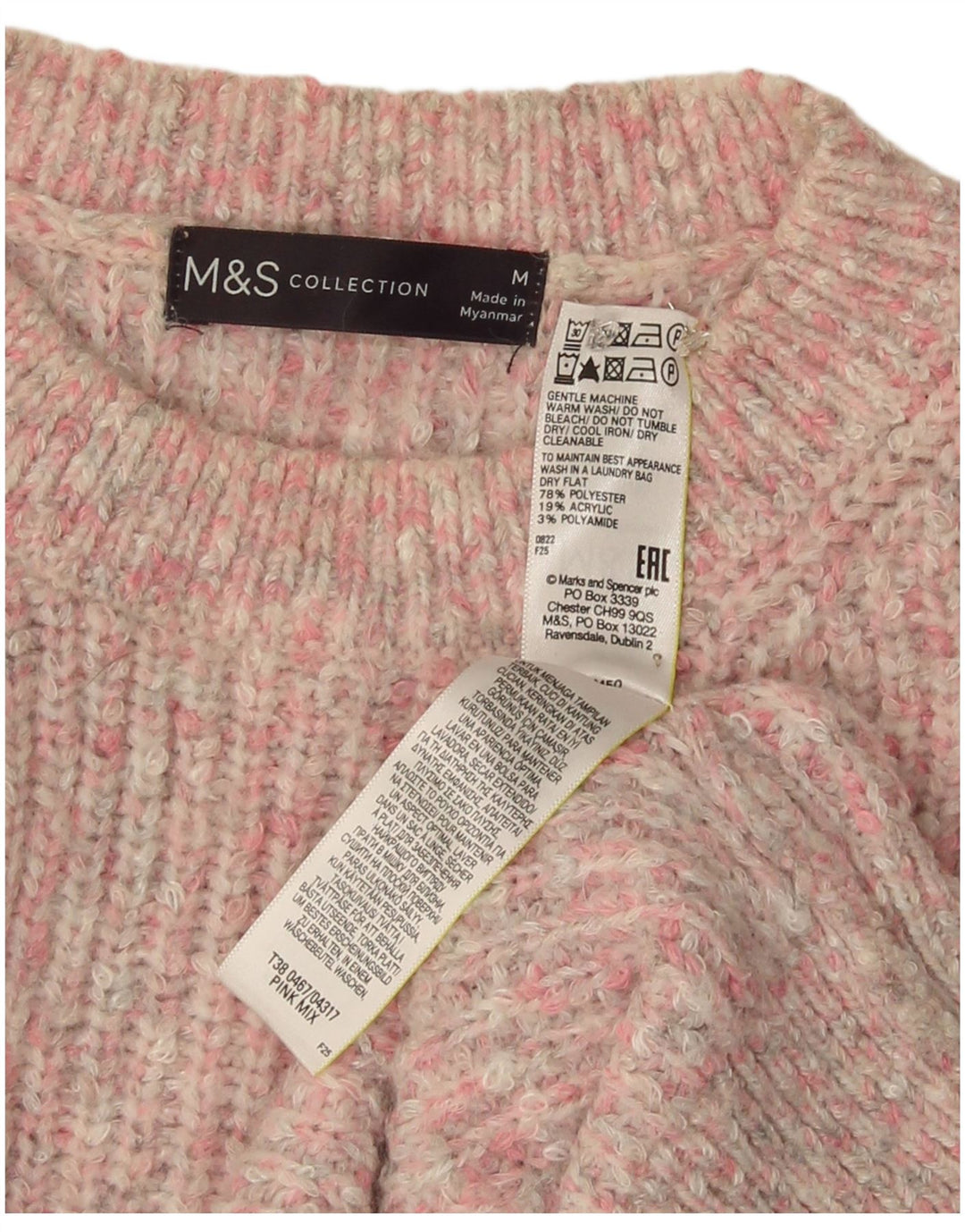Marks & Spencer Damski sweter z okrągłym dekoltem, UK 14, średni, różowy, nakrapiany