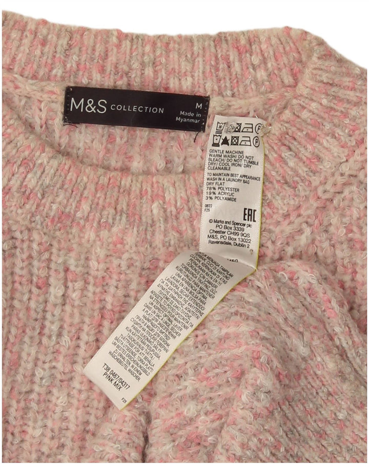 Marks & Spencer Damski sweter z okrągłym dekoltem, UK 14, średni, różowy, nakrapiany