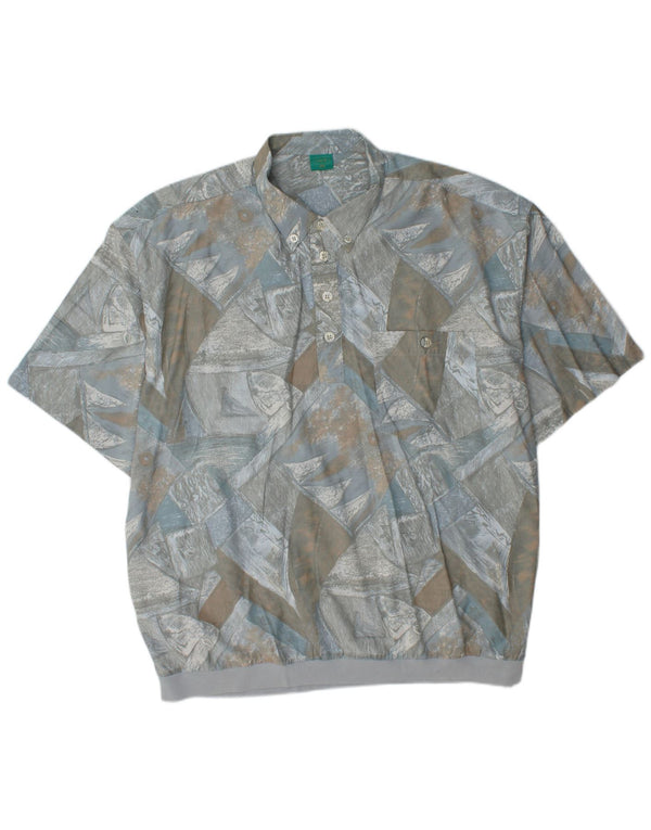 CANDA Męska koszula pulowerowa z krótkim rękawem i abstrakcyjnym wzorem, 2XL, niebieska wiskoza