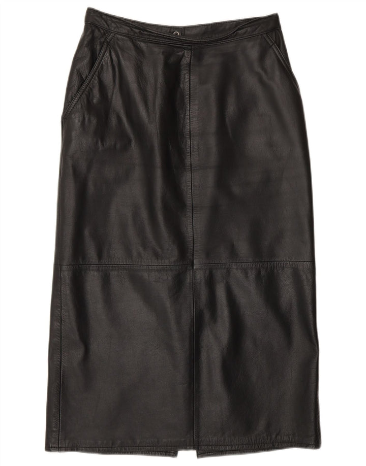 VINTAGE Damska Skórzana Spódnica UK 10 Mała W26 Czarna Skóra