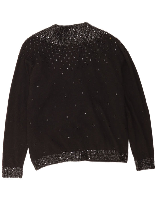 Sweter damski w stylu vintage, EU 48 2XL, czarna, cętkowana wełna jagnięca