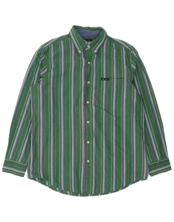 Chaps Mens Easy Care Shirt Medium Green Striped Cotton