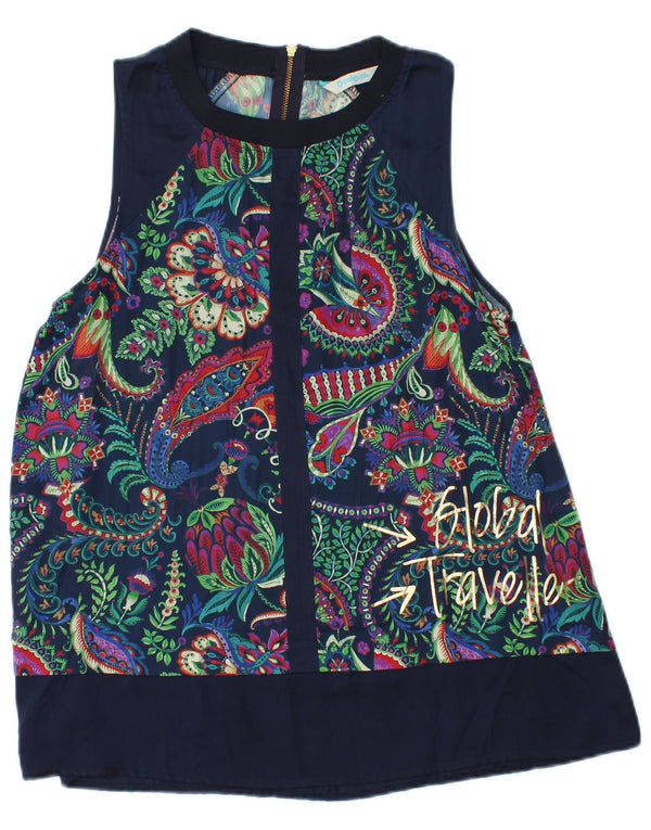 Damska bluzka bez rękawów z grafiką Desigual Top UK 10, mała granatowa paisley