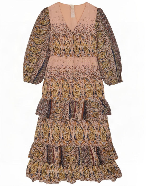 Monsoon Damska wielowarstwowa sukienka maxi UK 14 duża wielokolorowa wiskoza paisley