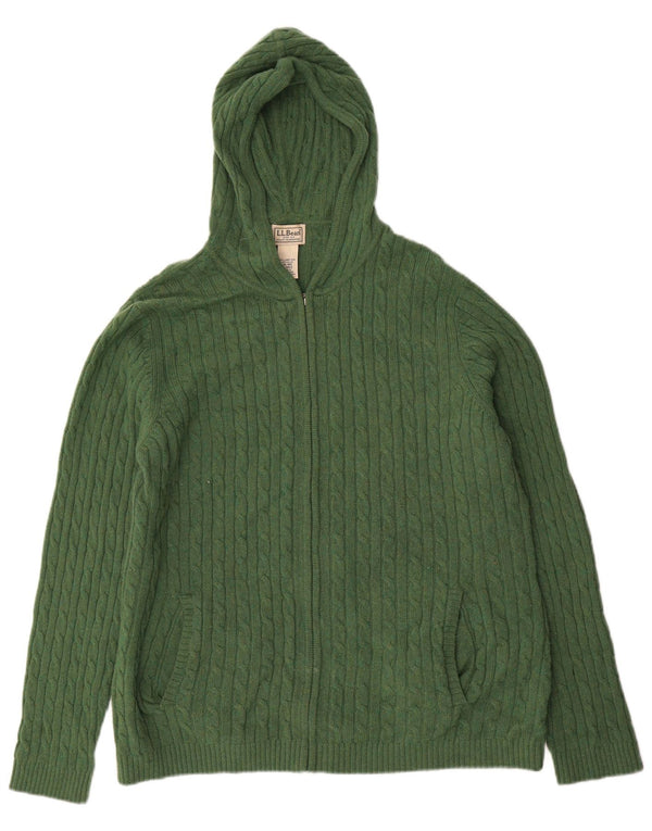 Damski sweter rozpinany z kapturem L.L.Bean UK 18 XL, zielona wełna