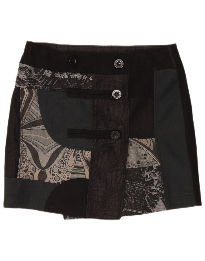 Desigual damska mini spódniczka kopertowa EU 44 XL W35 czarna patchworkowa wełna